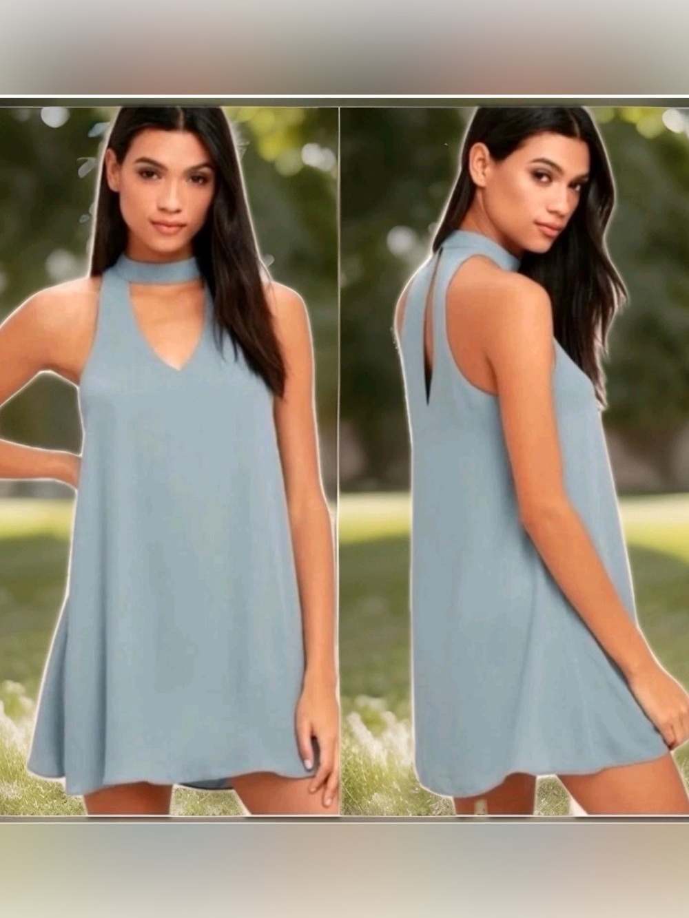 Lulu's Groove Thing  greenish Blue Choker Swing Mini Dress med